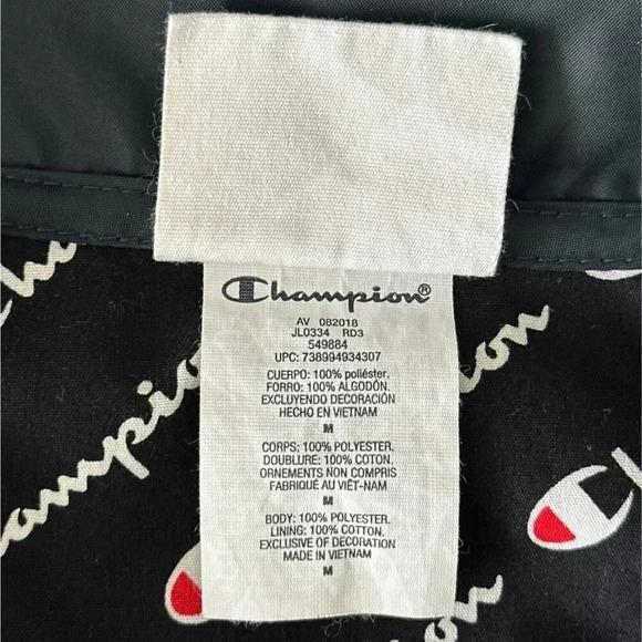 Champion Windbreaker Womens Medium Black Cropped Sporty Logo Spellout Jacket - Picture 16 of 16